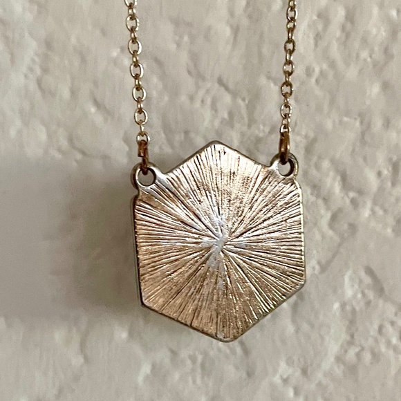 Gold Bee Stamped Hexagon Pendant Necklace - Picture 5 of 6